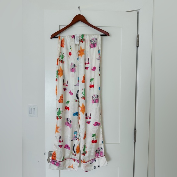 NWT NastyGal Satin Cowboy Western Pajama Pants Set - Picture 7 of 9
